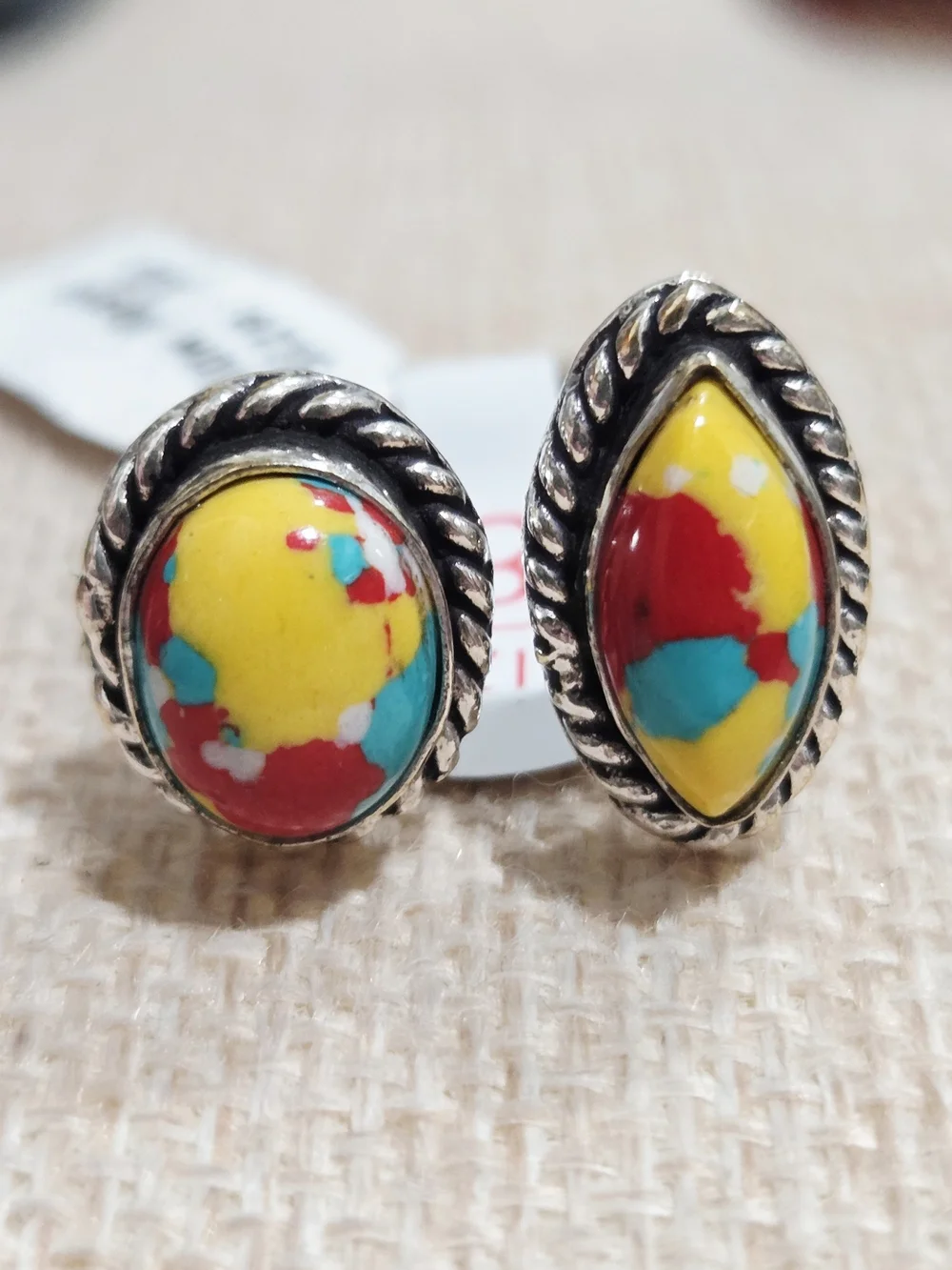 Yellow Mosaic Agate Stone Rope-Frame Women’s Ring Set - Picture 1 of 3
